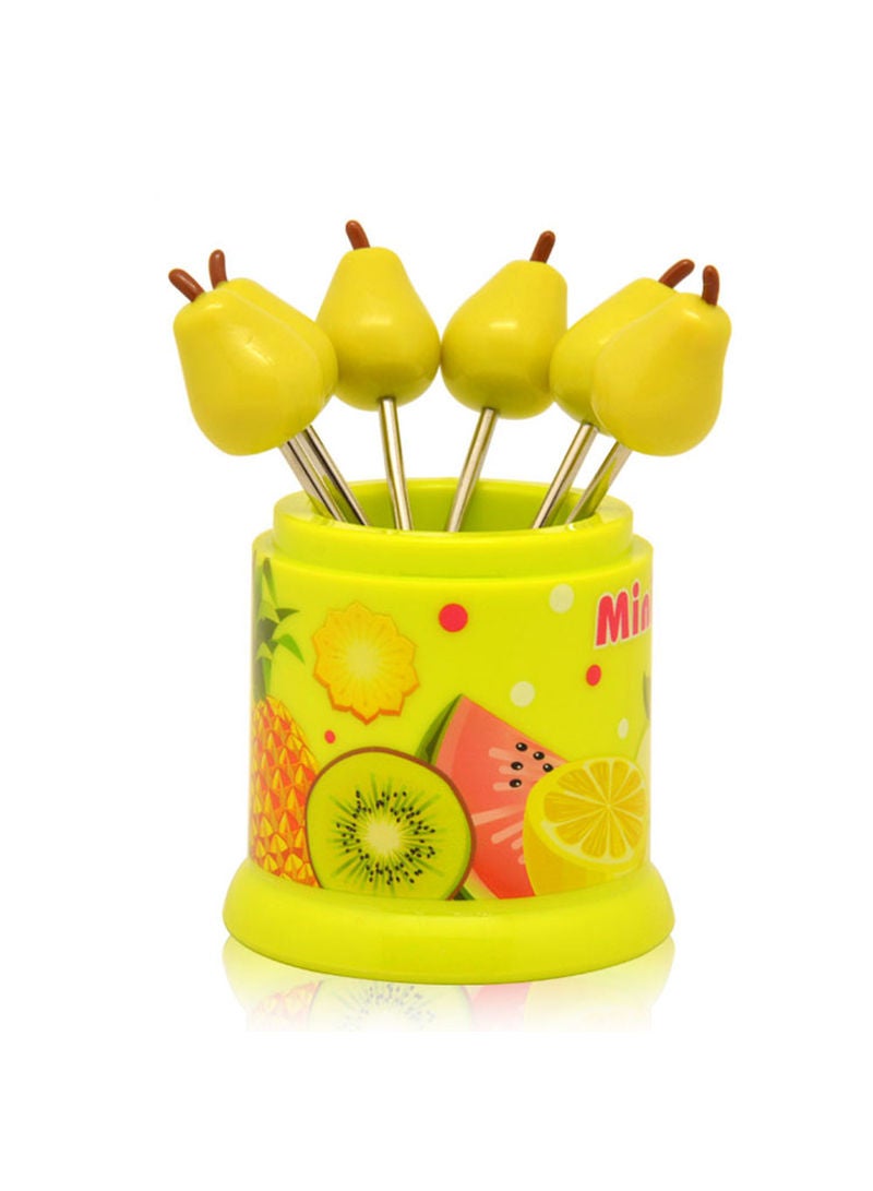 6-Piece Happy Manor Fruit Design Fork Set Yellow 11.5x7x7cm