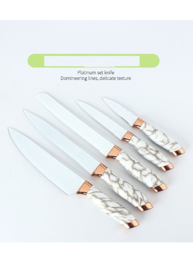 6 in 1 Stainless Steel Beautiful White Marble Handle Blade Kitchen Knife
