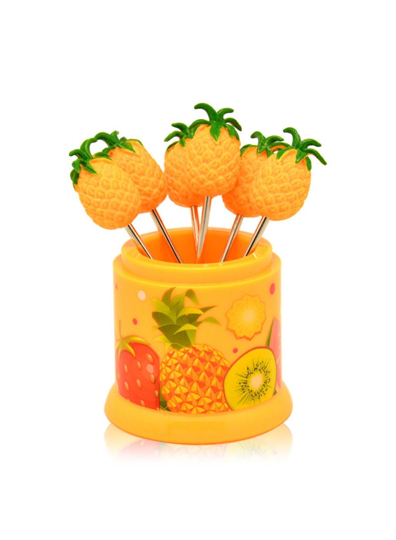 6-Piece Happy Manor Fruit Design Fork Set Yellow 11.5x7x7cm