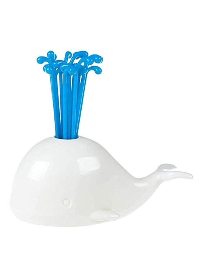 Whale Fountain Fruit Fork Set White/Blue