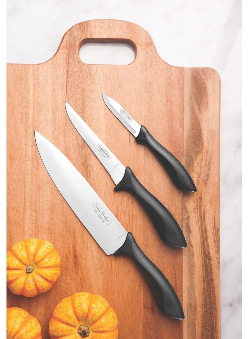 Since 1911,Made in Brazil- Affilata 3 Pieces Knife Set with Stainless Steel Blade and Black Polypropylene Handle