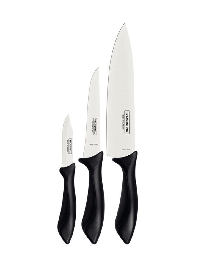 Since 1911,Made in Brazil- Affilata 3 Pieces Knife Set with Stainless Steel Blade and Black Polypropylene Handle