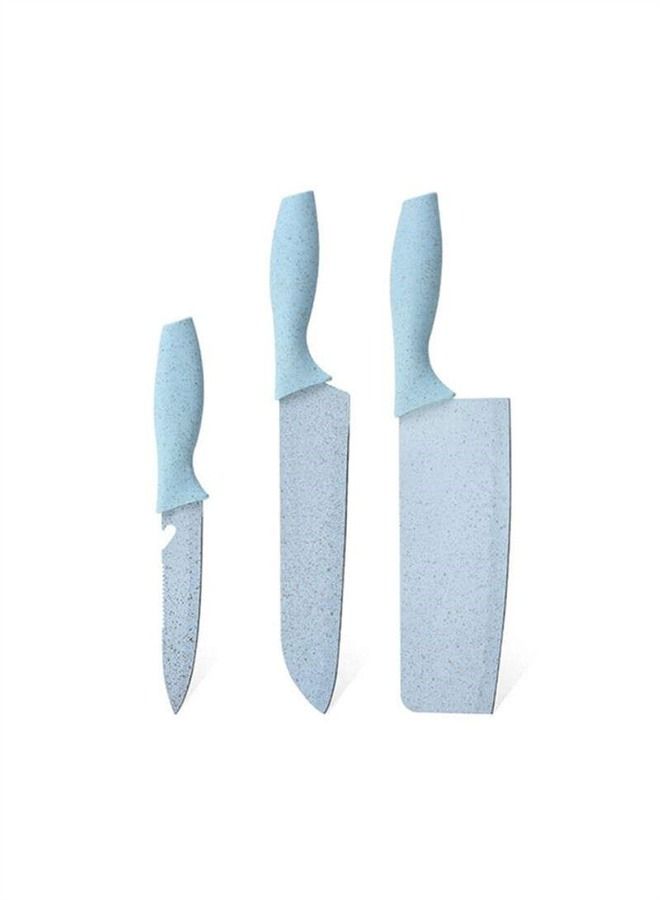 7-Piece Wheat Straw Kitchen Knife With Cutting Board Set Blue
