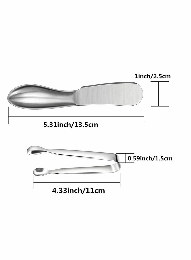 Spreader Knife Set, 6 Pack Cheese Butter Knives, and Mini Serving Tongs, Stainless Steel Multipurpose Suitable for Home or Cake Shop