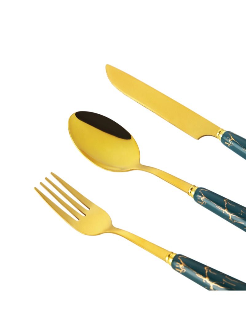 SUNHOME 24-Piece Stainless Steel Cutlery Set Kitchen Utensil Set Western Tableware Suitable For Home Kitchen Restaurant Hotel Party Dining Picnic Dining Exquisite Packaging Gift Green/Gold