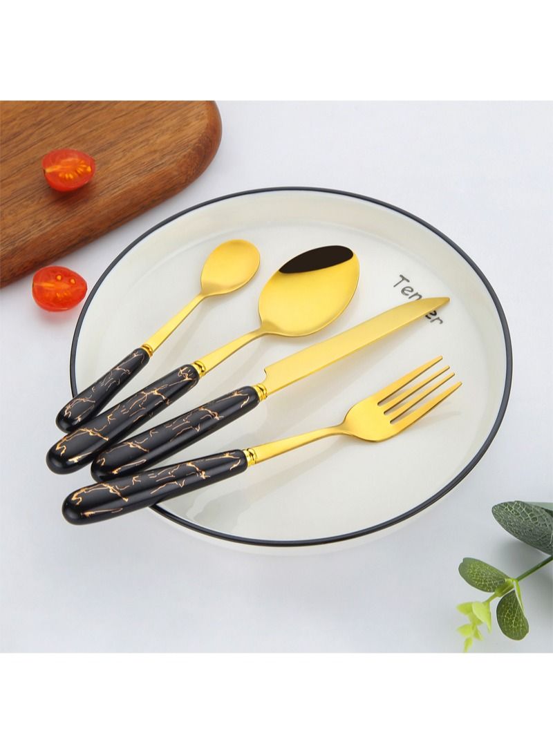 SUNHOME 24-Piece Stainless Steel Cutlery Set Kitchen Utensil Set Western Tableware Suitable For Home Kitchen Restaurant Hotel Party Dining Picnic Dining Exquisite Packaging Gift Gold/Black