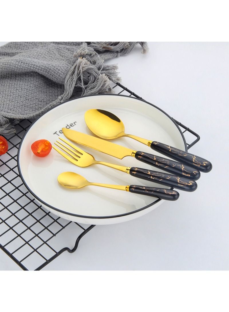 SUNHOME 24-Piece Stainless Steel Cutlery Set Kitchen Utensil Set Western Tableware Suitable For Home Kitchen Restaurant Hotel Party Dining Picnic Dining Exquisite Packaging Gift Gold/Black