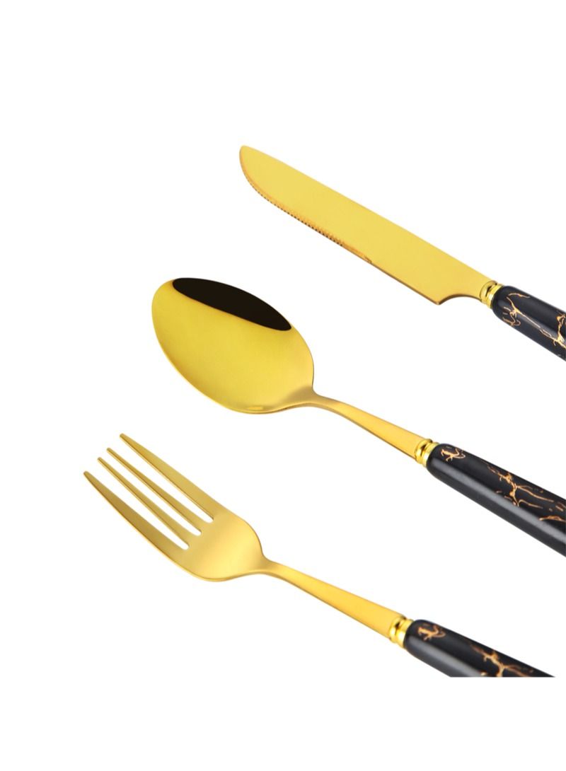 SUNHOME 24-Piece Stainless Steel Cutlery Set Kitchen Utensil Set Western Tableware Suitable For Home Kitchen Restaurant Hotel Party Dining Picnic Dining Exquisite Packaging Gift Gold/Black