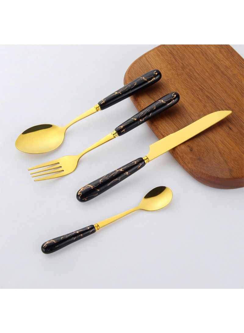 SUNHOME 24-Piece Stainless Steel Cutlery Set Kitchen Utensil Set Western Tableware Suitable For Home Kitchen Restaurant Hotel Party Dining Picnic Dining Exquisite Packaging Gift Gold/Black