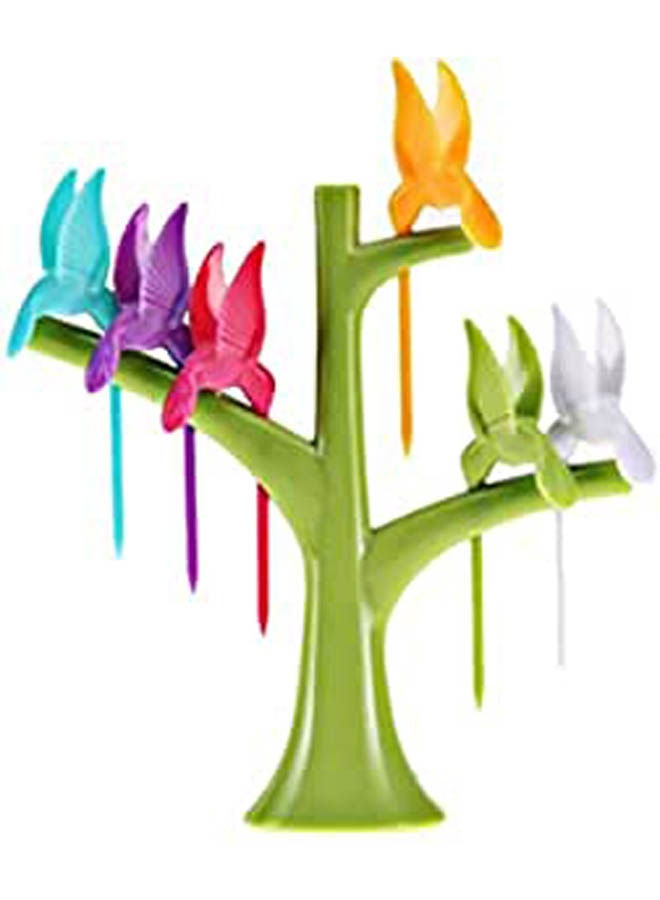 Fruit Fork Set Of 6 Forks - Trees Stand Sign Birdie Kids Cartoon Multicolour