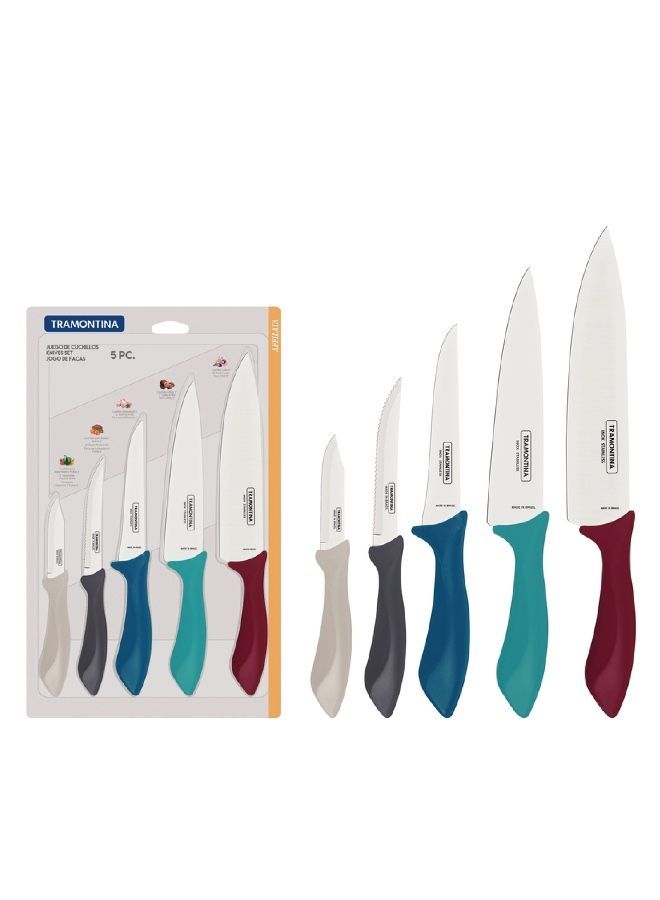 Affilata 5 Pieces Knife Set with Stainless Steel Blade and Multicolor Polypropylene Handle