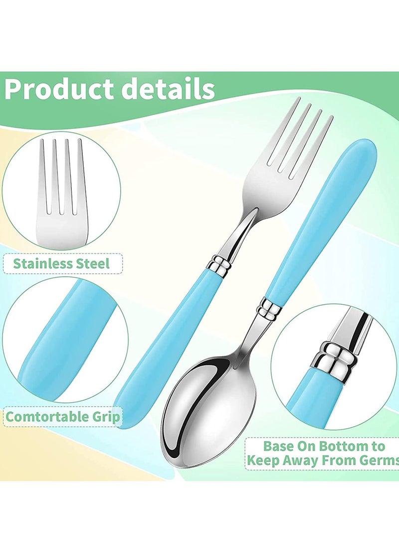 Kids Utensils Stainless Steel Fork and Spoon Set Child Flatware with Silicone Round Handle Safe Cutlery Travel Cases( 3 Sets )
