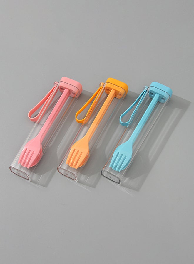 Portable Cutlery Fork And Spoon Set With Rectangular Storage Case Multicolour