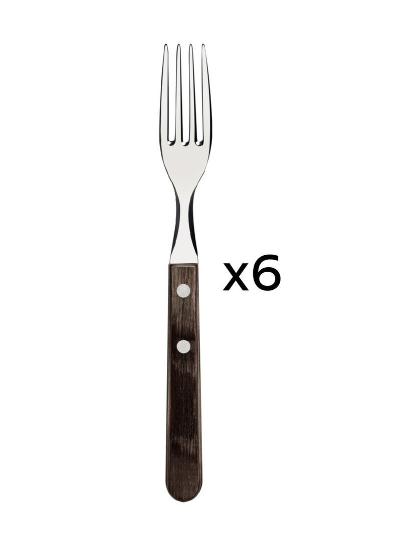 Churrasco 6 Pieces Stainless Steel Steak Fork Set with Treated Brown Polywood Handles
