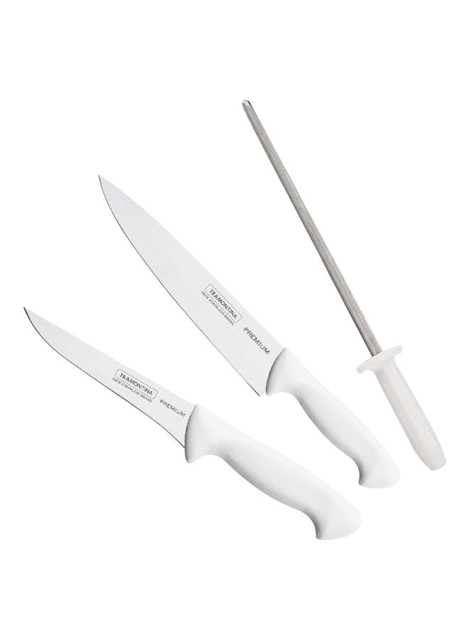 3-Piece Premium Knife Set Silver/White