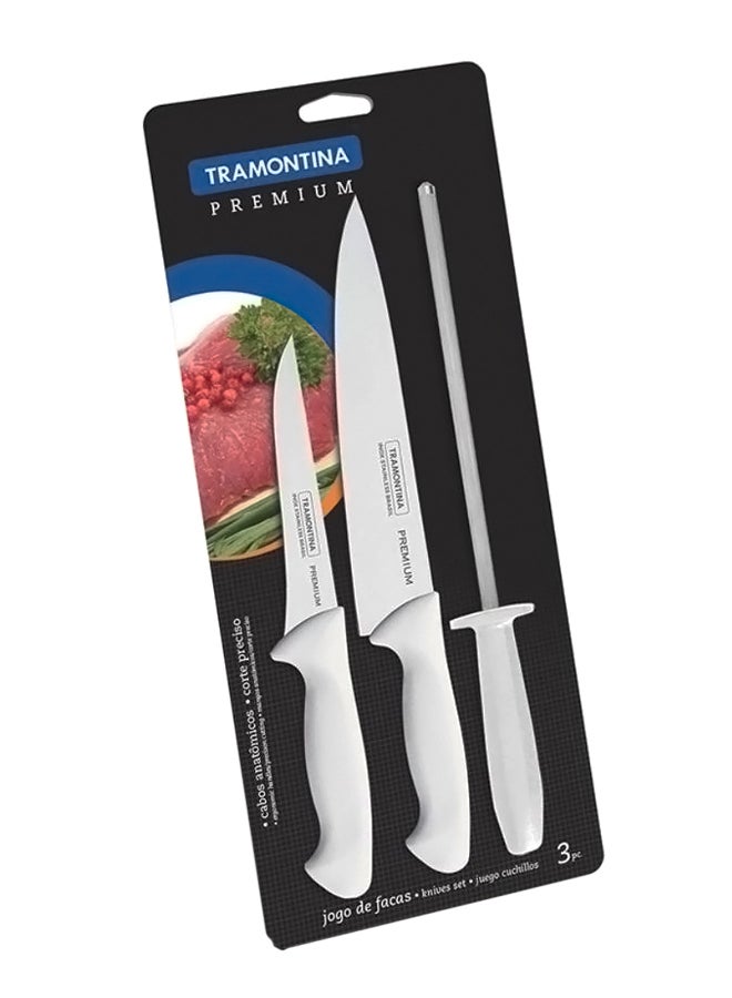 3-Piece Premium Knife Set Silver/White