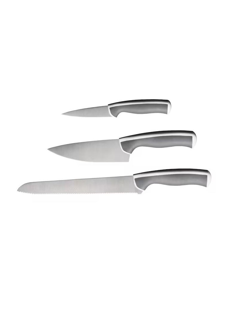 3-piece knife set, light grey/white