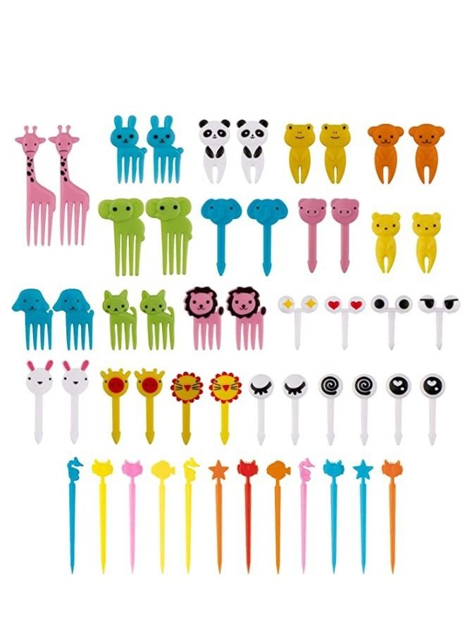 50-Piece Animal Fruit Forks For Baby Kids Mini Cute Cartoon Toothpick Plastic Sticks Decor Multicolor