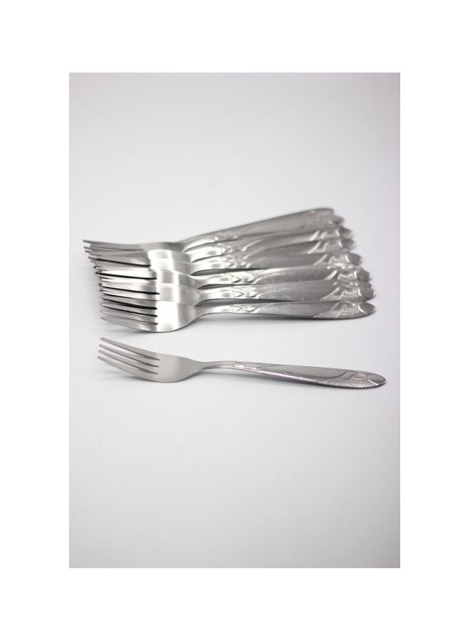 12-Piece Stainless Steel Fork Set Silver 19centimeter