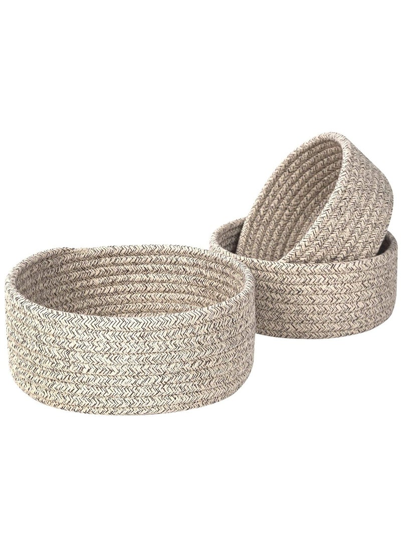 SYOSI Cotton Rope Nesting Baskets, 3 Pack Woven Cotton Rope Storage Basket, Lovely Closet Baskets Bins for Shelves, Rope Storage Baskets Mini Table Basket Organizer for Small Household Items (Brown)
