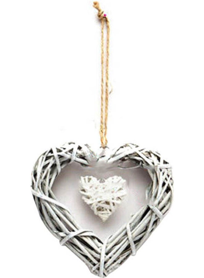 Double Heart Resin Wicker Wall Hanging White