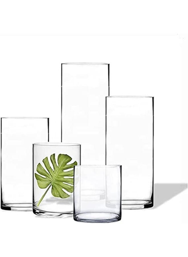 Glass Cylinder Vases Set of 5 Decorative Centerpieces for Home or Wedding Bulk Cylinder Flower Plant Vases Candle Holders for Home Decoration and Wedding Centerpieces