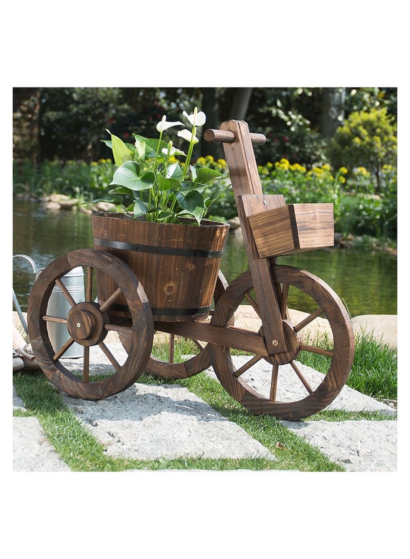 FFD Tricycle Shaped Wooden Flowers Backet Vase Garden Decoration Items Plant Pots Rustic Style Planter Container Plant Stand