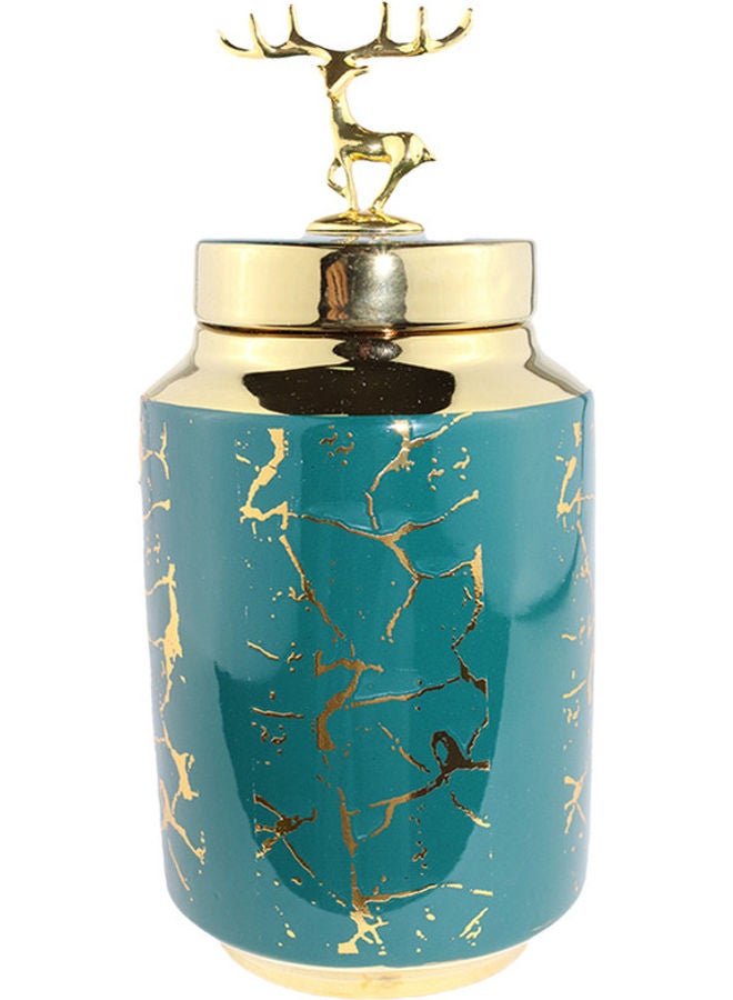 Ceramic Vase with Lid Green/Golden 27 × 8cm