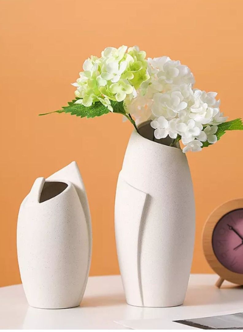 Set of 2 Ceramic Shell Vases | Nordic, Boho, Modern Minimalist Design Flower Vase for Elegant Home Décor | Living Room Centerpiece | for Flower Arrangements | Ideal Gift
