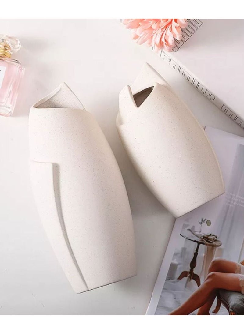 Set of 2 Ceramic Shell Vases | Nordic, Boho, Modern Minimalist Design Flower Vase for Elegant Home Décor | Living Room Centerpiece | for Flower Arrangements | Ideal Gift