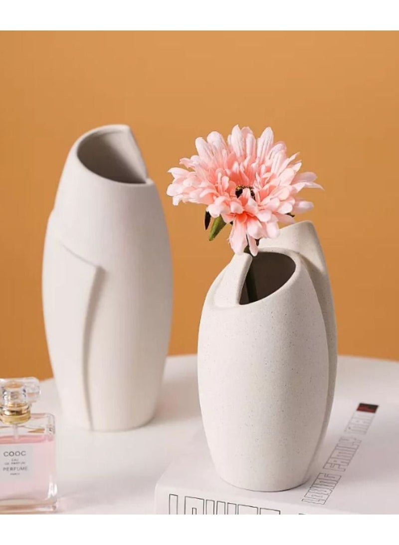 Set of 2 Ceramic Shell Vases | Nordic, Boho, Modern Minimalist Design Flower Vase for Elegant Home Décor | Living Room Centerpiece | for Flower Arrangements | Ideal Gift