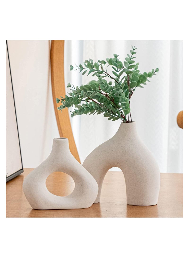 White Ceramic Vase Set of 2 Vases for Modern Home Decor