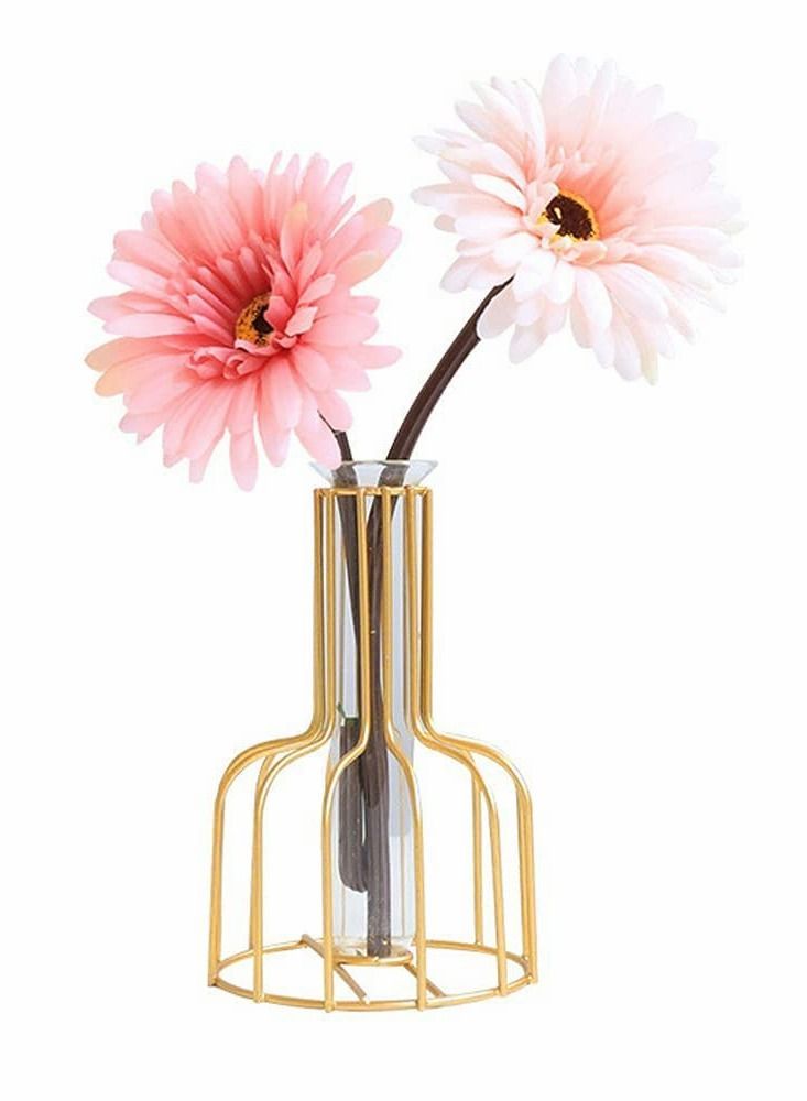 Glass Propagation Station with Metal Frame, Gold Flower Vase, Test Tube Vase for Hydroponic Plant, Small Bud Home Kitchen Office Table Top Decor