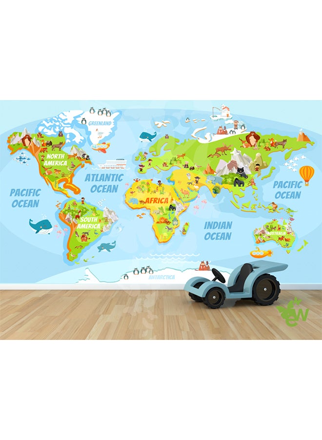 Full Kids World Map Wall Sticker multicolour 100 x 100cm