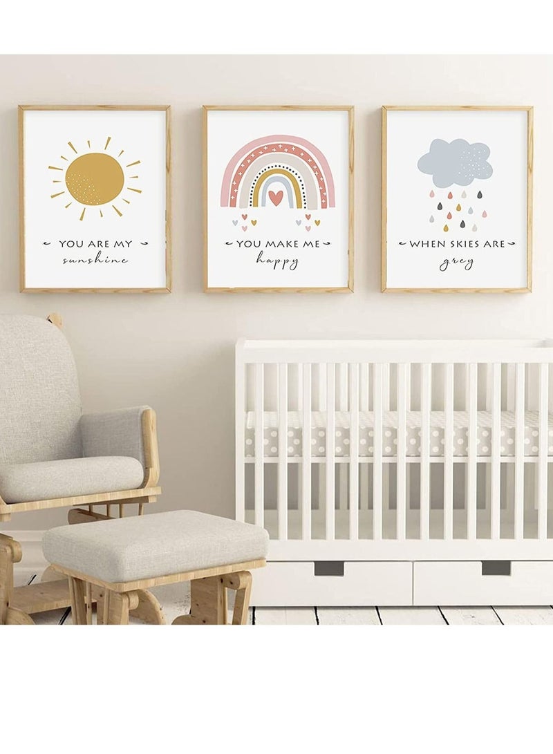 Parenting Posters and Rainbow Wall Decor, Cartoon Sun Cloud Rainbow Nursery Decor Canvas Painting Wall Art Pictures Posters Prints Child Room Decorm, No Frame 3 Pieces (50X70cm)