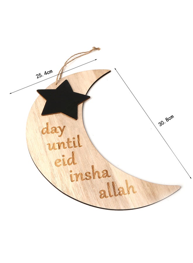 Wooden Eid Mubarak Countdown Board Hanging with Rope Brown/Black 31x0.8x25.6centimeter