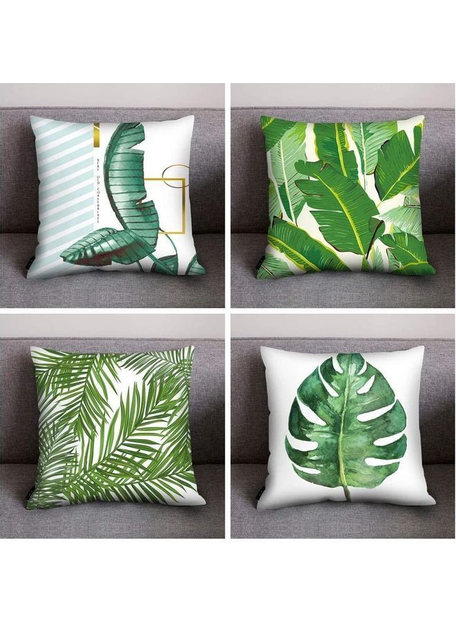 4-Piece Decorative Sofa Pillow Set Green/White/Gold