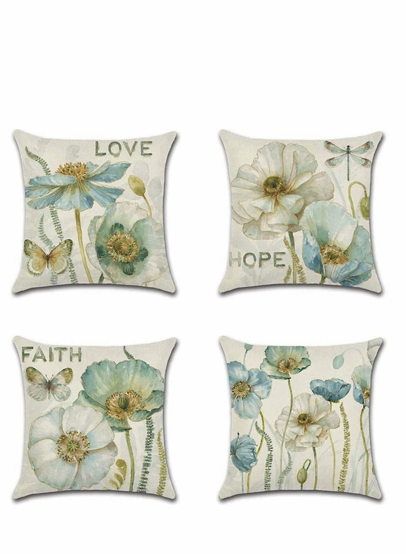 Throw Pillow Covers Set, Decorative Watercolor Pattern Waterproof Cushion Covers, KASTWAVE Perfect to Outdoor Patio Garden Living Room Sofa Farmhouse Decor 18 x Cm, 4 Pcs