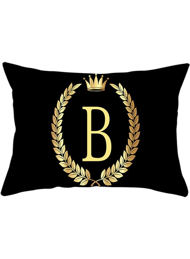 B Letters Printed Throw Pillow Cover Black/Gold 30 X 50cm