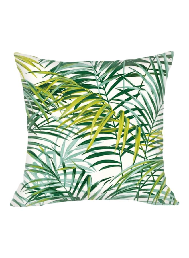 Leaves Printed Decorative Pillow Green/White/Yellow 45x45cm