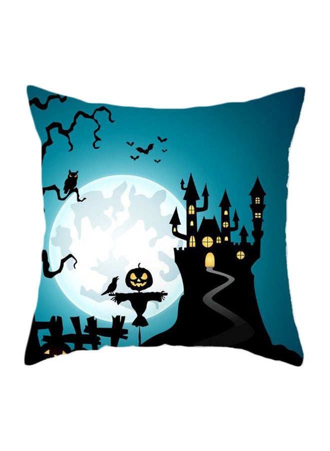 Halloween Printed Decorative Pillow Blue/White/Black 45x45cm
