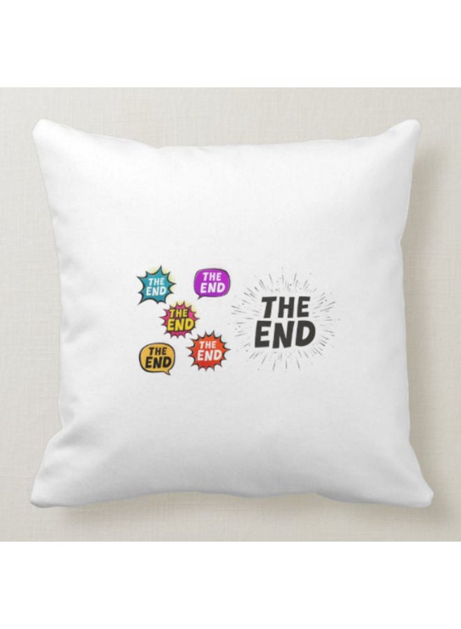 The End Printed Decorative Pillow White/Blue/Yellow 40x40cm