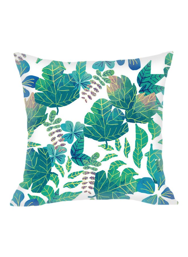 Plant Printed Decorative Pillow Green/White/Blue 45x45cm