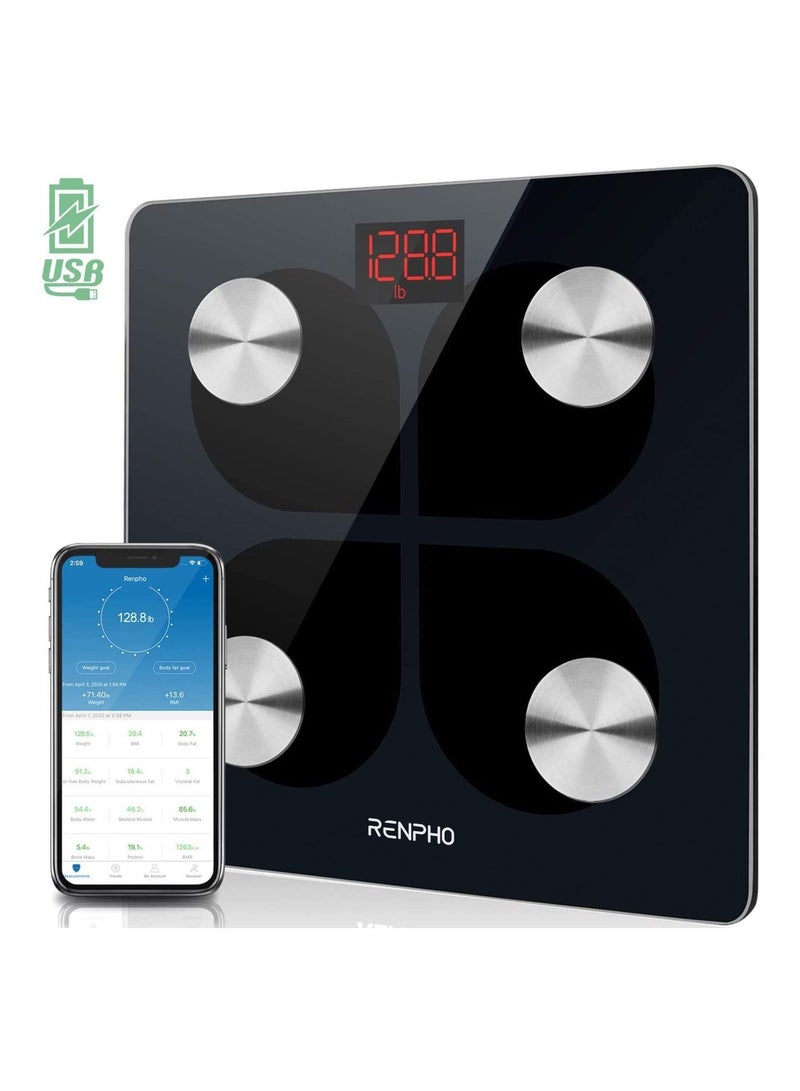 Bluetooth Body Fat Smart Scale Elis Usb Rechargeable Digital With Smartphone App - Black