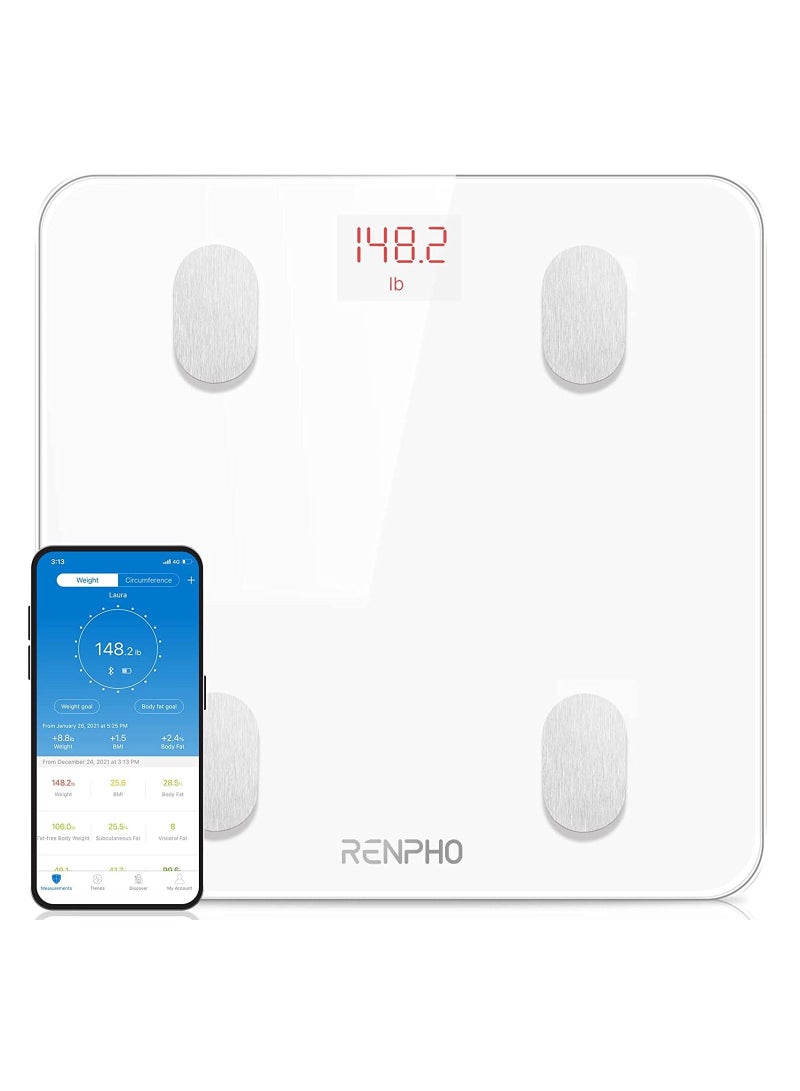 Smart Digital Scale for Body Fat with 13 Body Composition Analyzer Fitness Track Monitor With Smart App - White