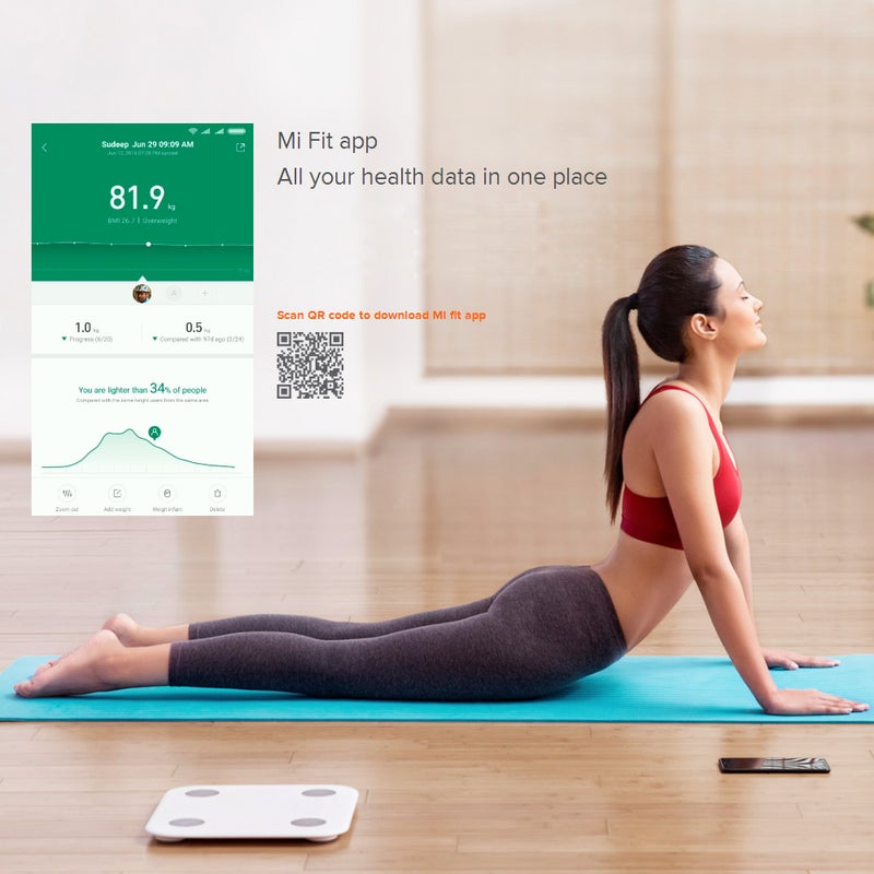 MI  body composition Scale 2  Test LED Digital Display  White 300x300x22millimeter