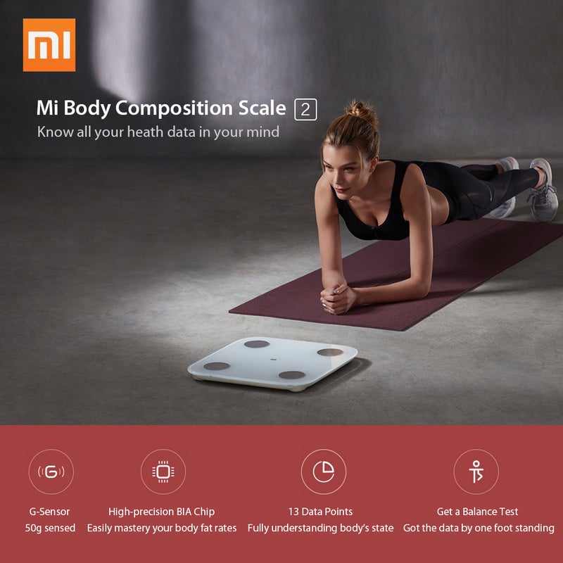MI  body composition Scale 2  Test LED Digital Display  White 300x300x22millimeter