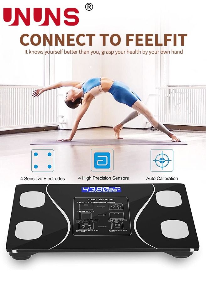 Electronic Weight Scale,Wireless Intelligent Digital Tempered Glass Body Fat Scale,Body Composition Analyzer With Smartphone Application And Bluetooth Synchronous Scale