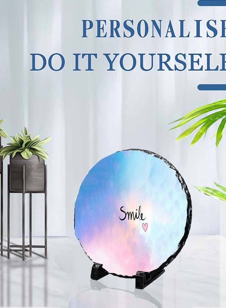 Protective Printed Round Shape Marble Photo Frame for Table Top Smile