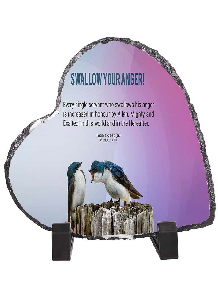 Protective Printed White Heart Shape Marble Photo Frame for Table Top Swallow Your Anger Imam Al Sadiq (as)